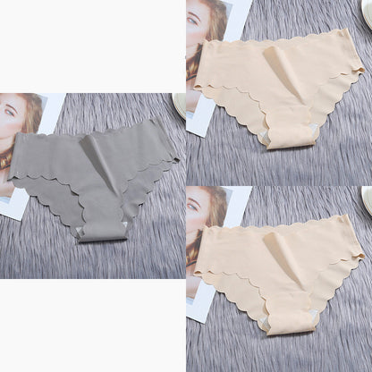 Ruffle Ice Silk Underwear Women's Girls Shorts Package Seamless Underwear Smooth Satin Ladies Underwear Set