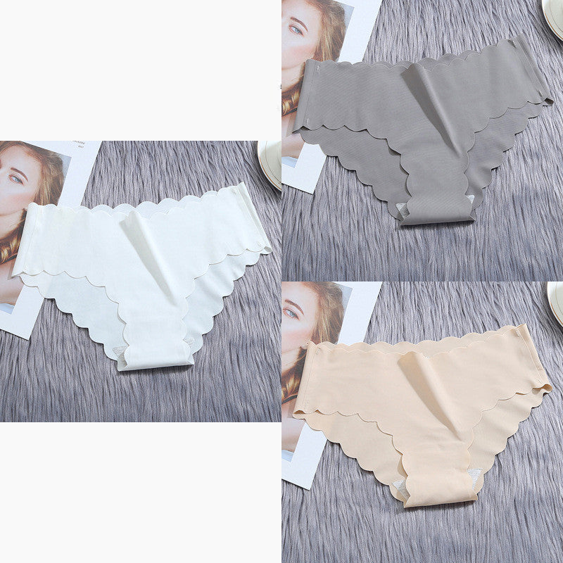 ruffle ice silk underwear women's girls shorts package seamless underwear smooth satin ladies underwear set