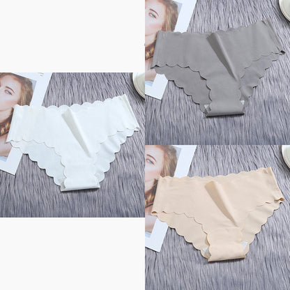 Ruffle Ice Silk Underwear Women's Girls Shorts Package Seamless Underwear Smooth Satin Ladies Underwear Set