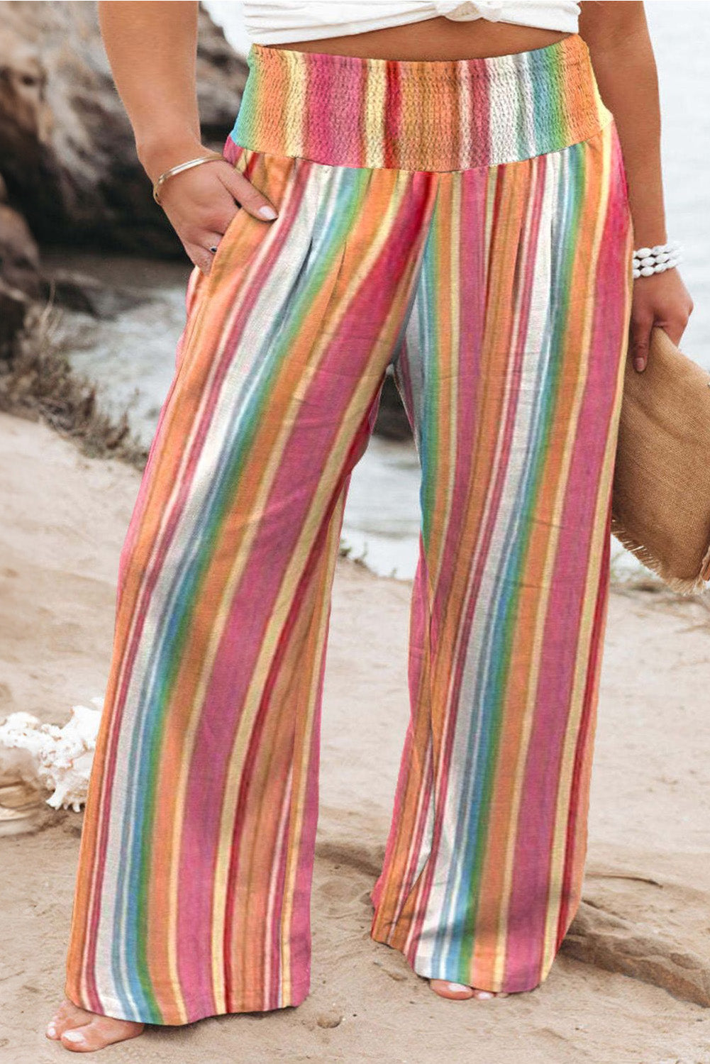 plus size striped wide leg pants