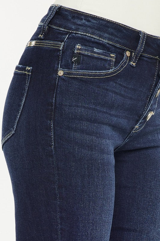 high rise button down cuffed bermuda jeans