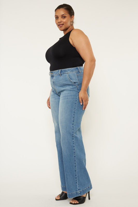 plus high rise trouser wide leg jeans