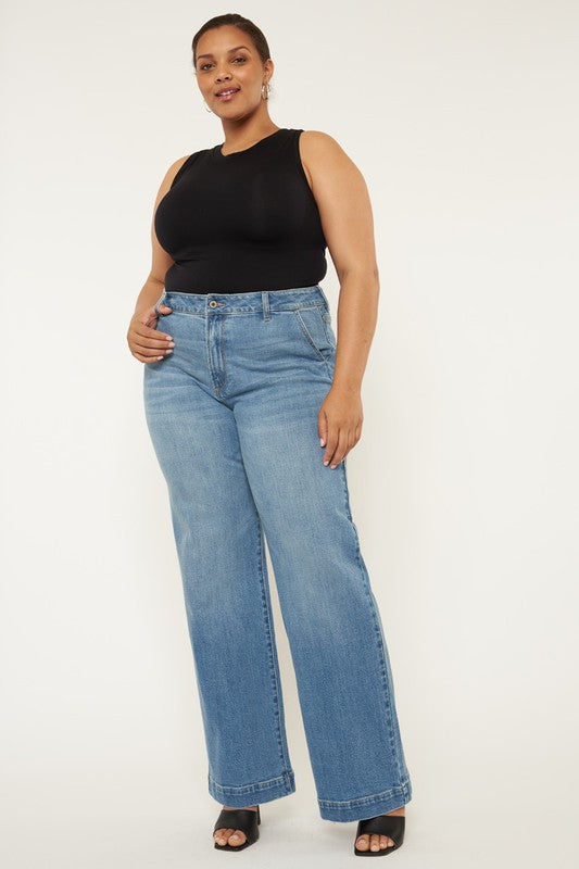 plus high rise trouser wide leg jeans