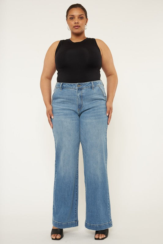 plus high rise trouser wide leg jeans