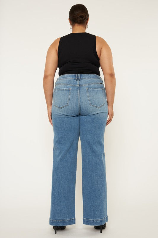 plus high rise trouser wide leg jeans
