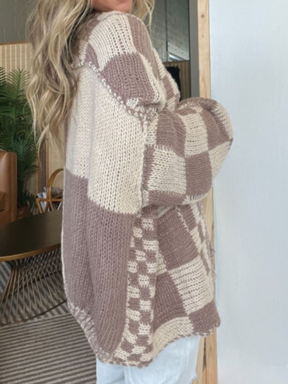 plaid open front long sleeve cardigan