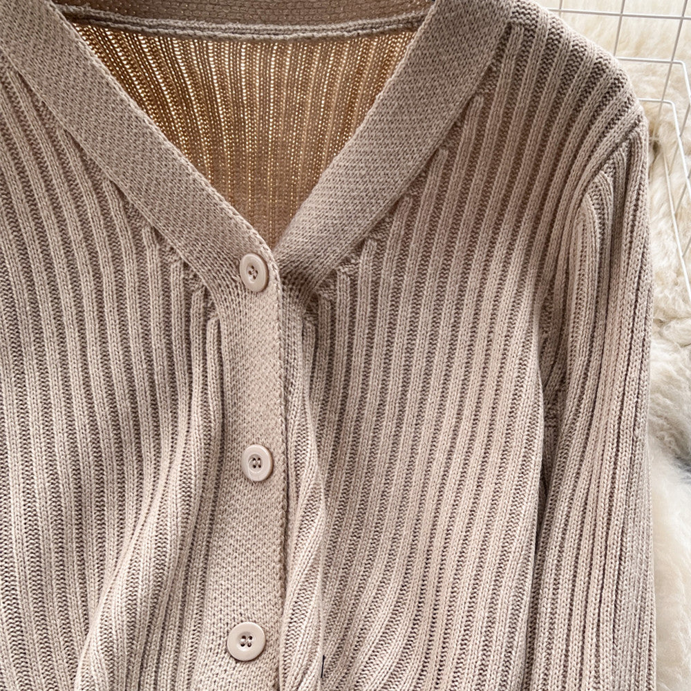 french style retro v-neck long sleeve cardigan top skinny sheath skirt two-piece set