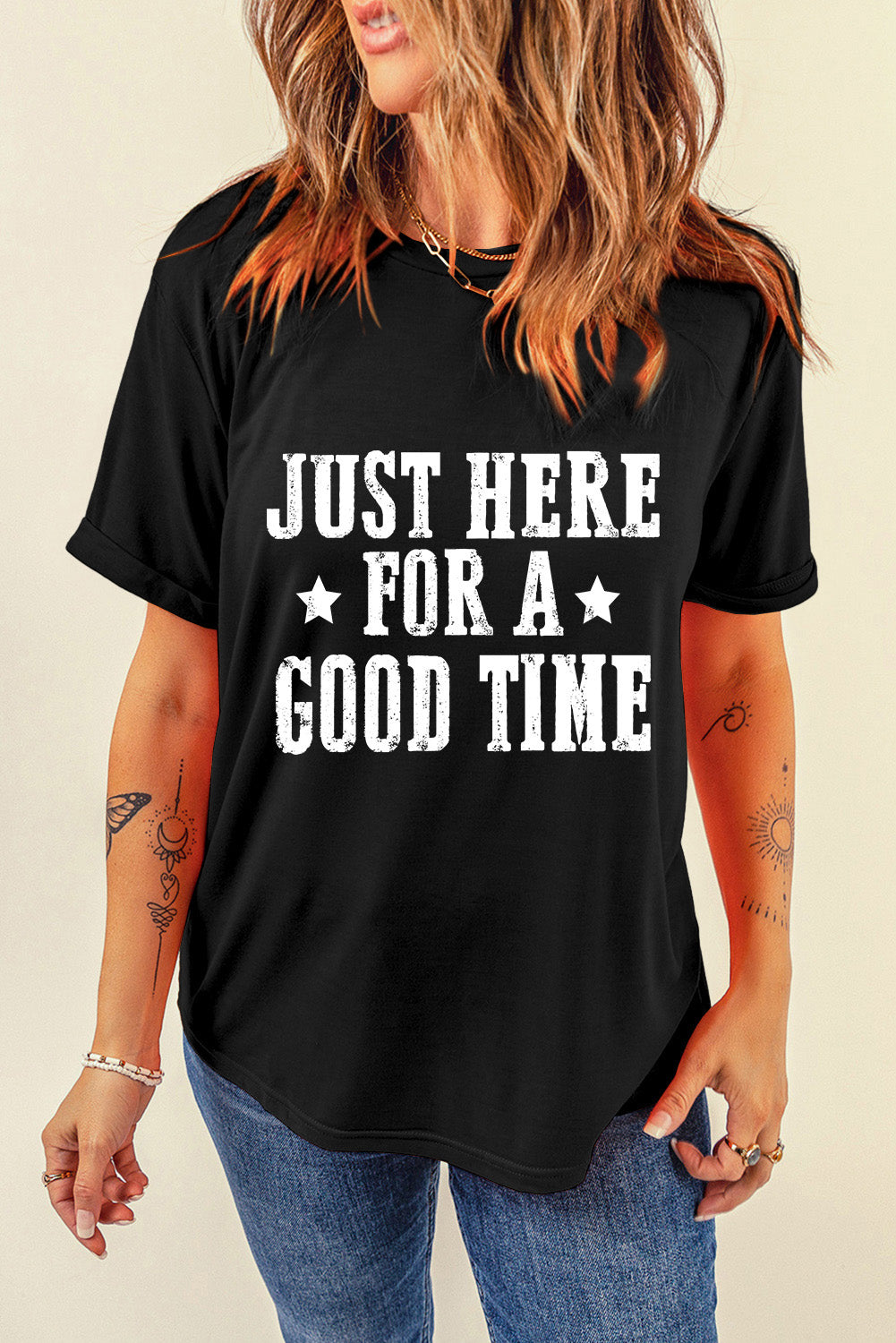 letter graphic round neck short sleeve t-shirt