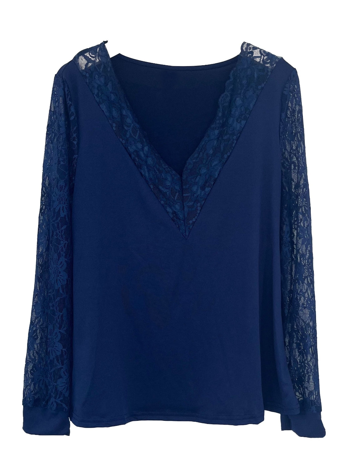 full size lace detail v-neck long sleeve blouse