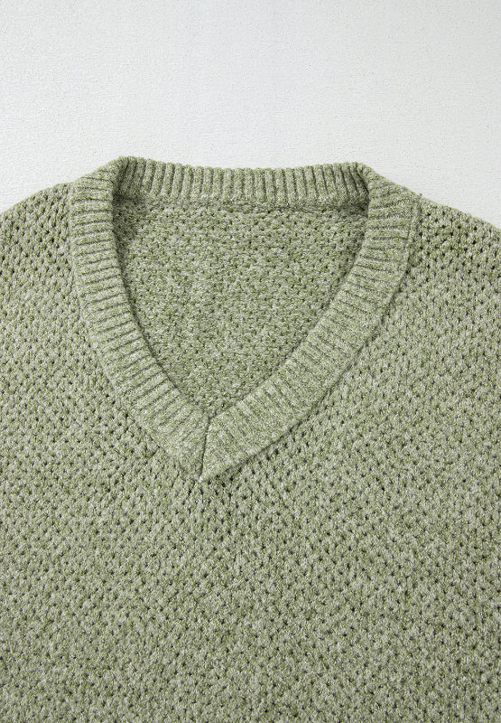 v-neck dropped shoulder long sleeve sweater