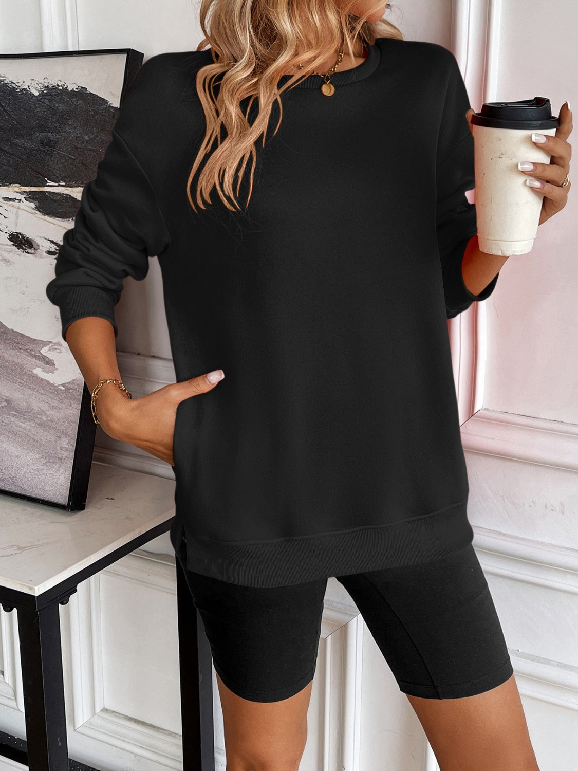 ivy lane round neck long sleeve sweatshirt