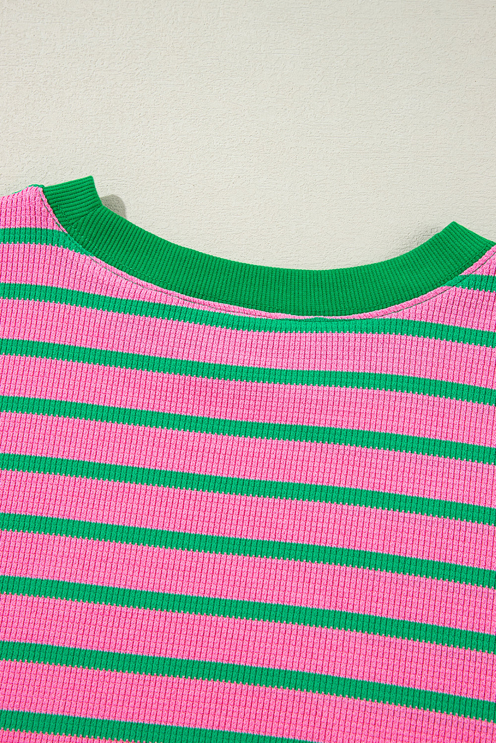 pink stripe waffle knit crew neck plus size sweatshirt