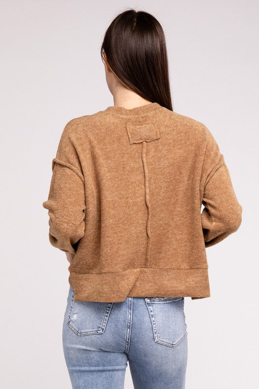 brushed melange hacci hi-low hem sweater