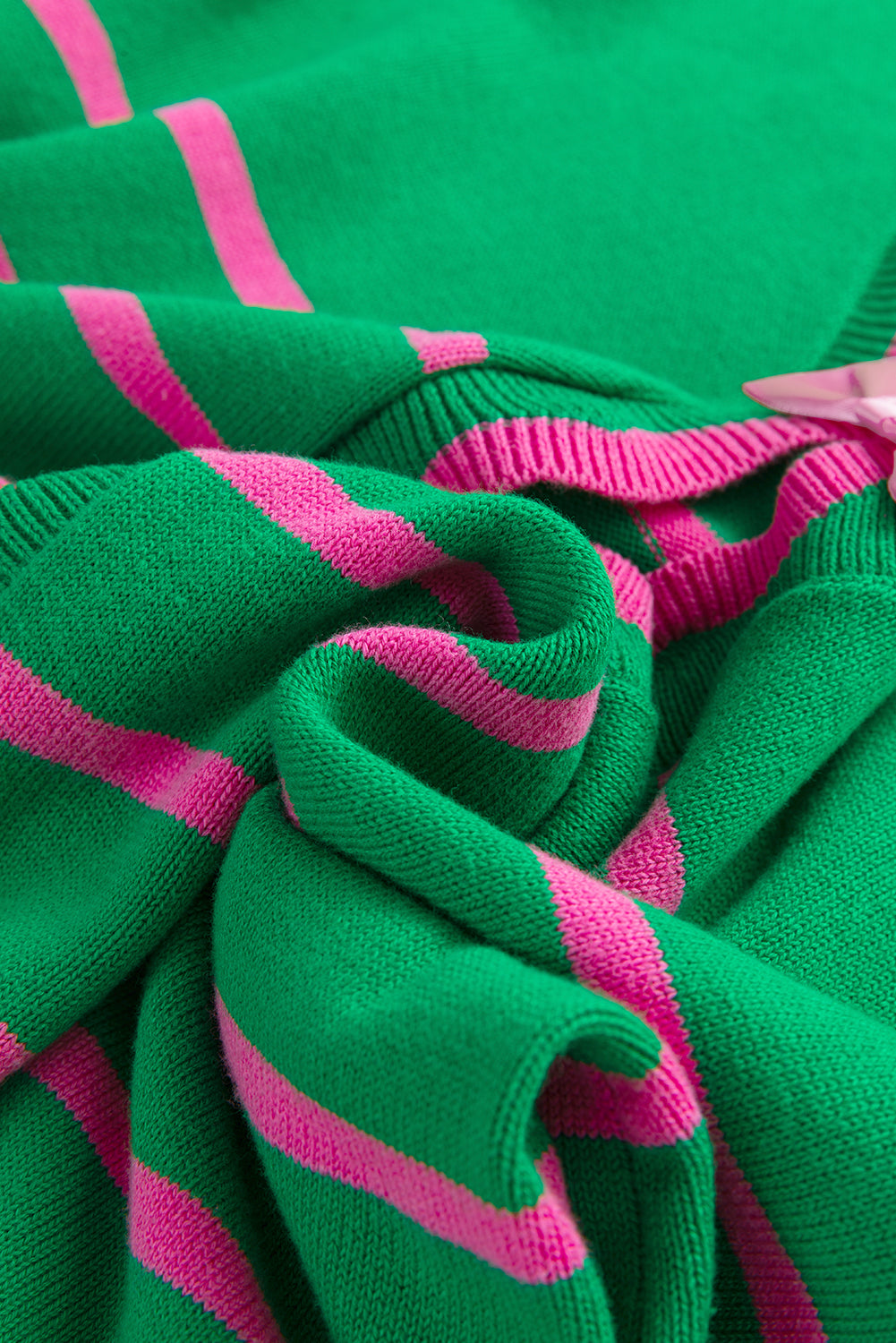 green stripe ribbon cute bow detail sweater knit cardigan