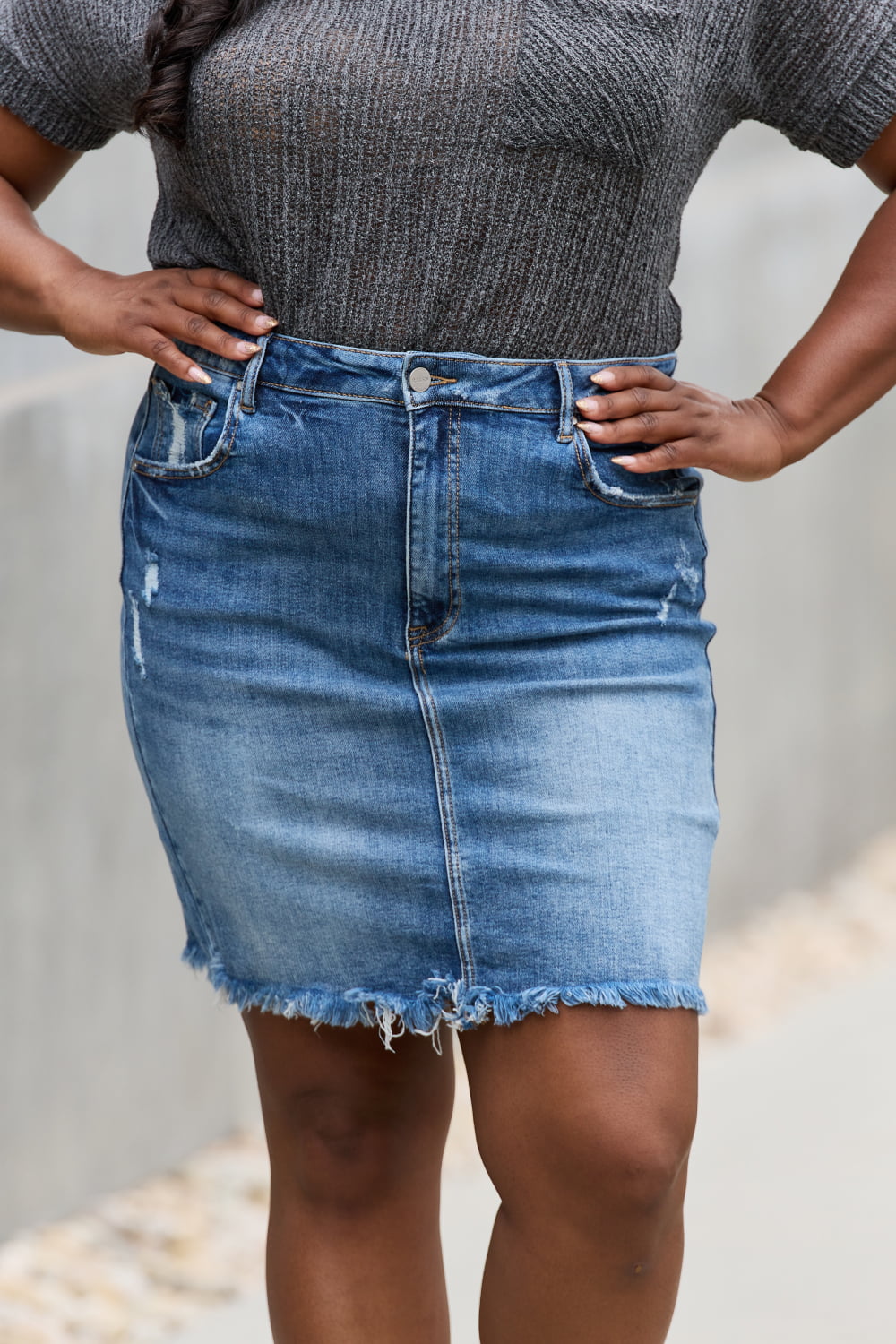 risen amelia full size denim mini skirt