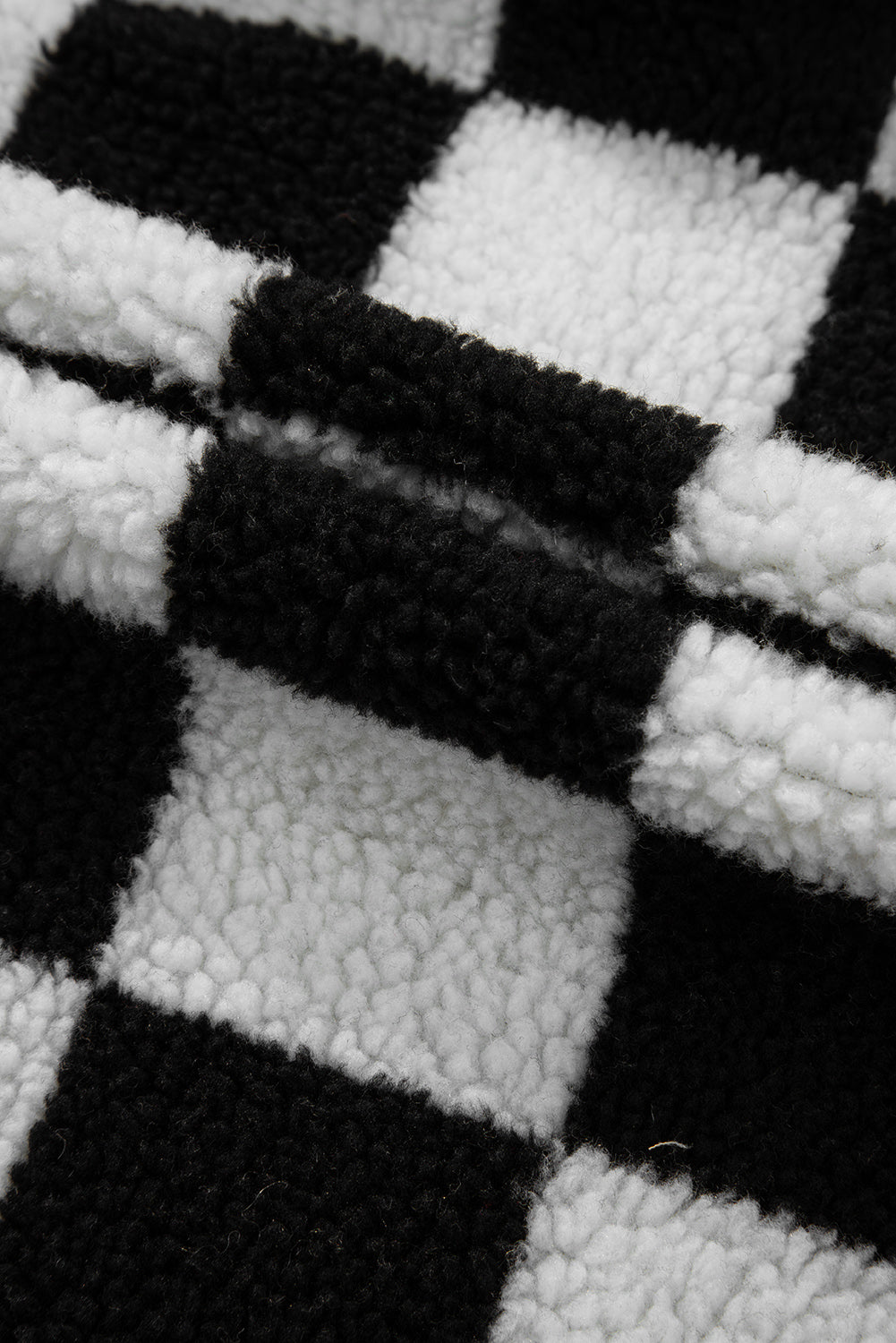 black checkered side pockets collared buttoned fleece jacket