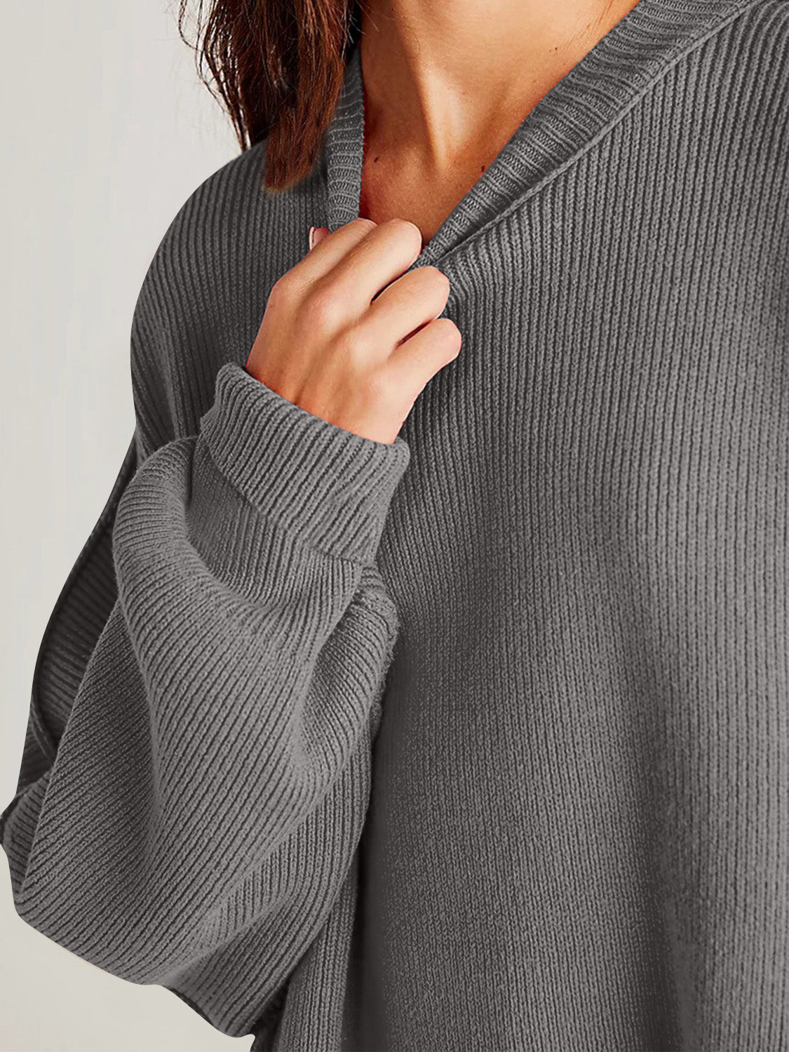 double take side slit round neck long sleeve sweater