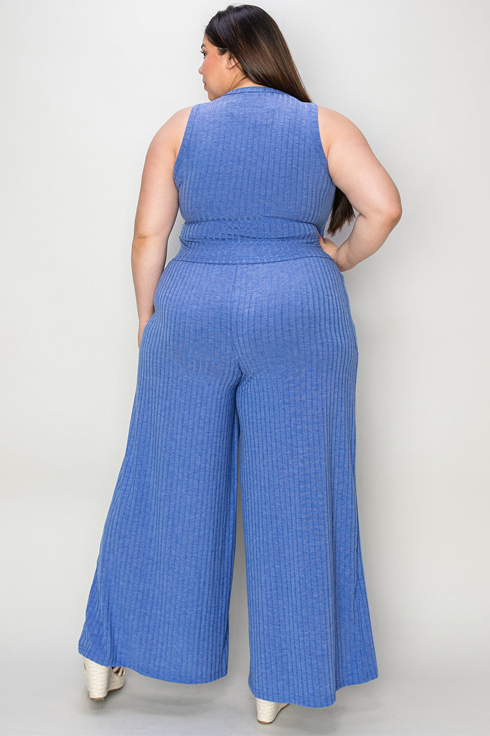 basic bae full size ribbed tank and wide leg pants set