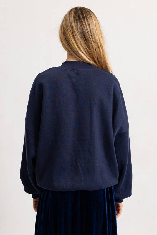 love patched loose fit crew neck pullover top
