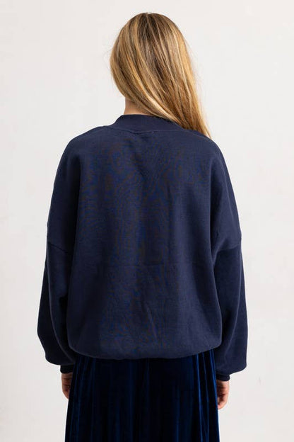 Love Patched Loose Fit Crew Neck Pullover Top