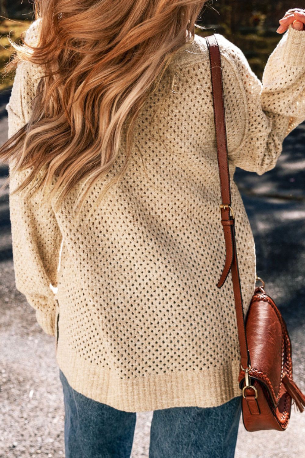 v-neck dropped shoulder long sleeve sweater
