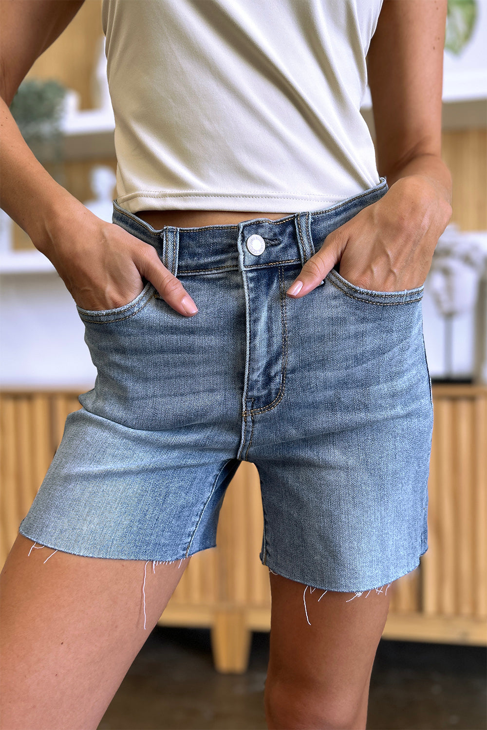 judy blue full size high waist raw hem denim shorts