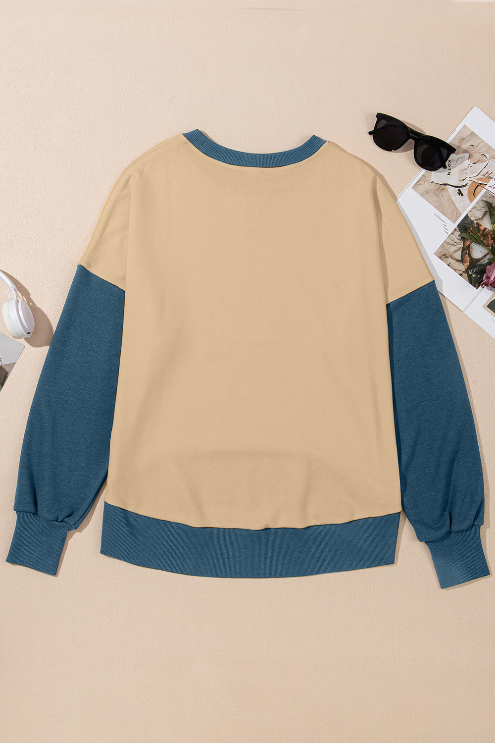 contrast round neck long sleeve sweatshirt