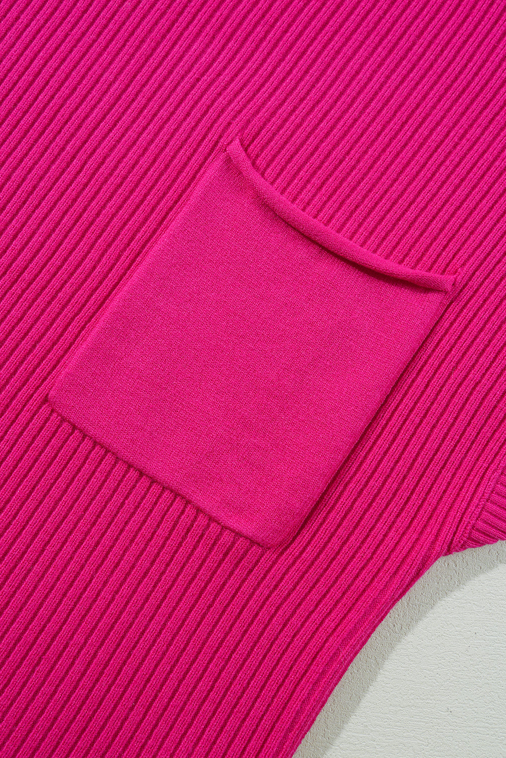 rose red patch pocket ribbed knit short sleeve sweater