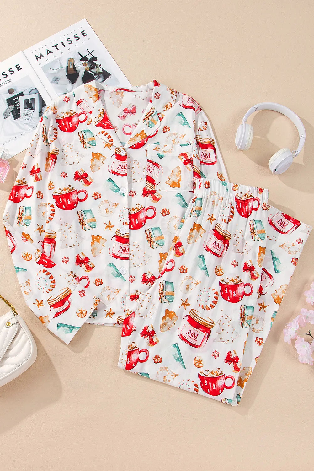 printed collared neck top and pants lounge set