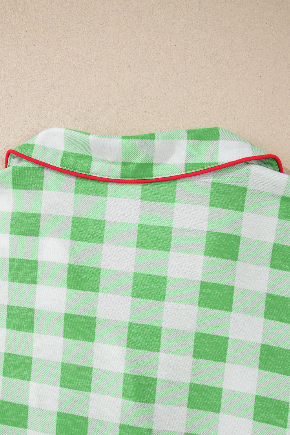 green plaid print contrast trim long sleeve plus size pajama set