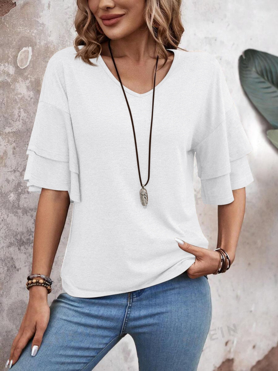 v-neck half sleeve blouse