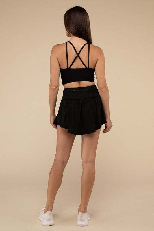 wide band tennis skirt with zippered back pocket