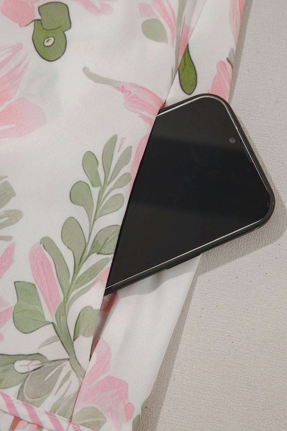 pink floral contrast edge layered short sleeve mini dress