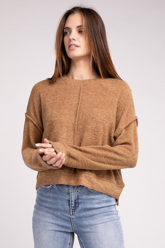 brushed melange hacci hi-low hem sweater