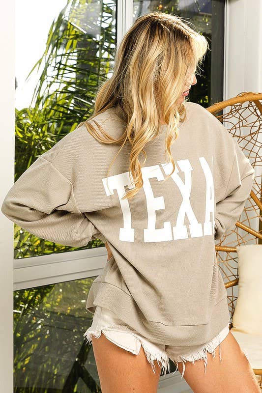 texas printed two tone rib knit sweatshirt