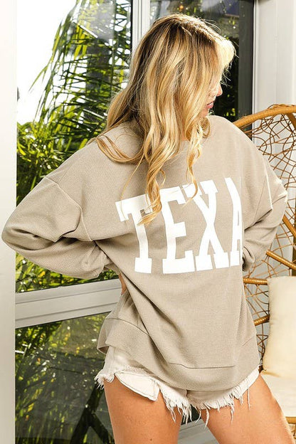 Texas Printed Two Tone Rib Knit Sweatshirt