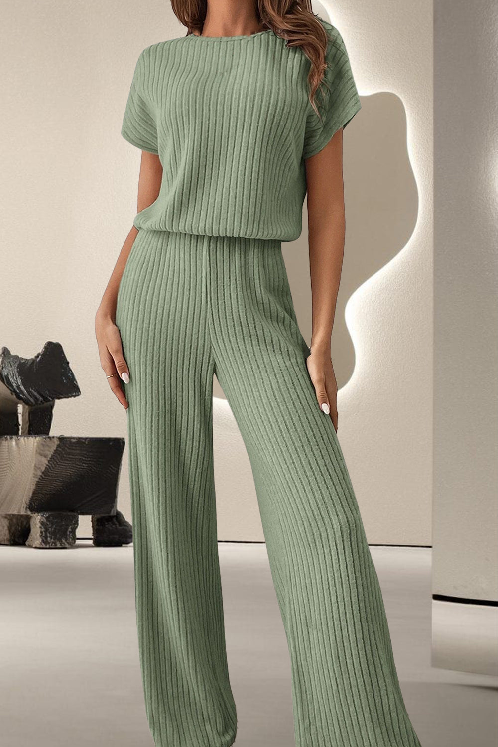 round neck short sleeve jumpsuit