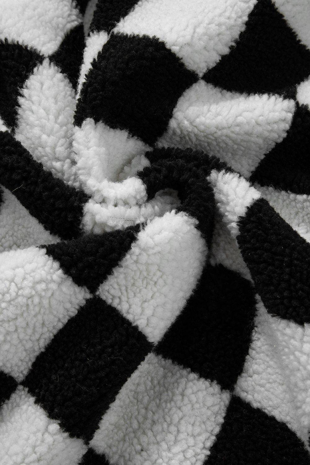 black checkered side pockets collared buttoned fleece jacket