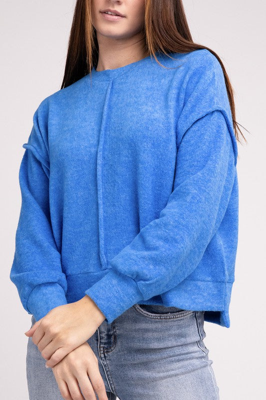brushed melange hacci hi-low hem sweater