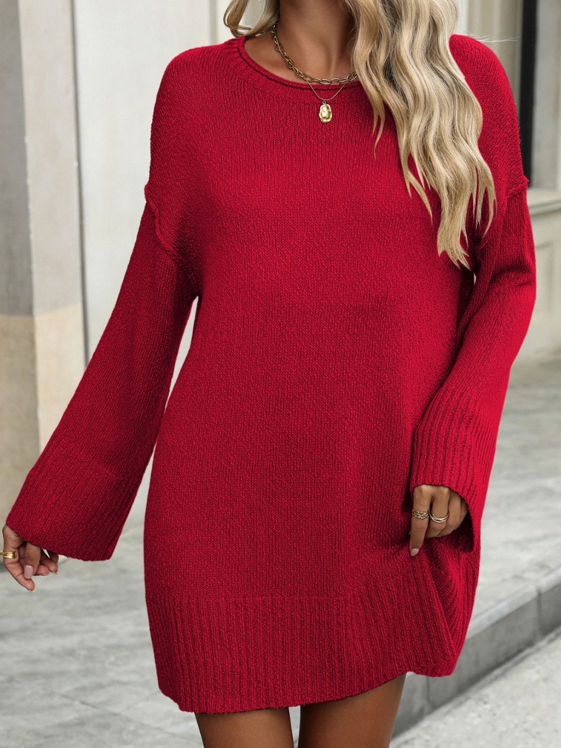 round neck dropped shoulder sweater