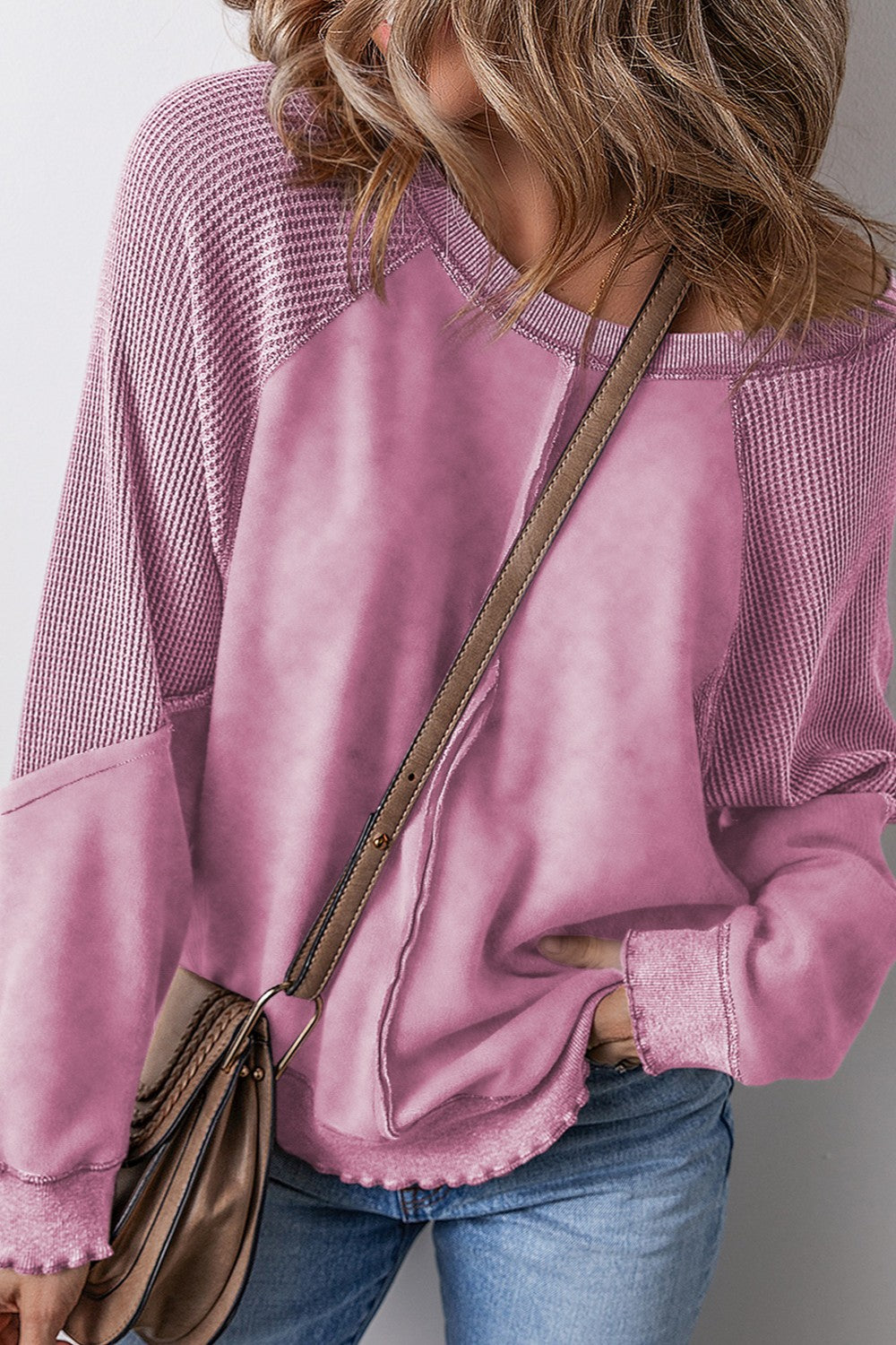 exposed seam long sleeve sweatshirt