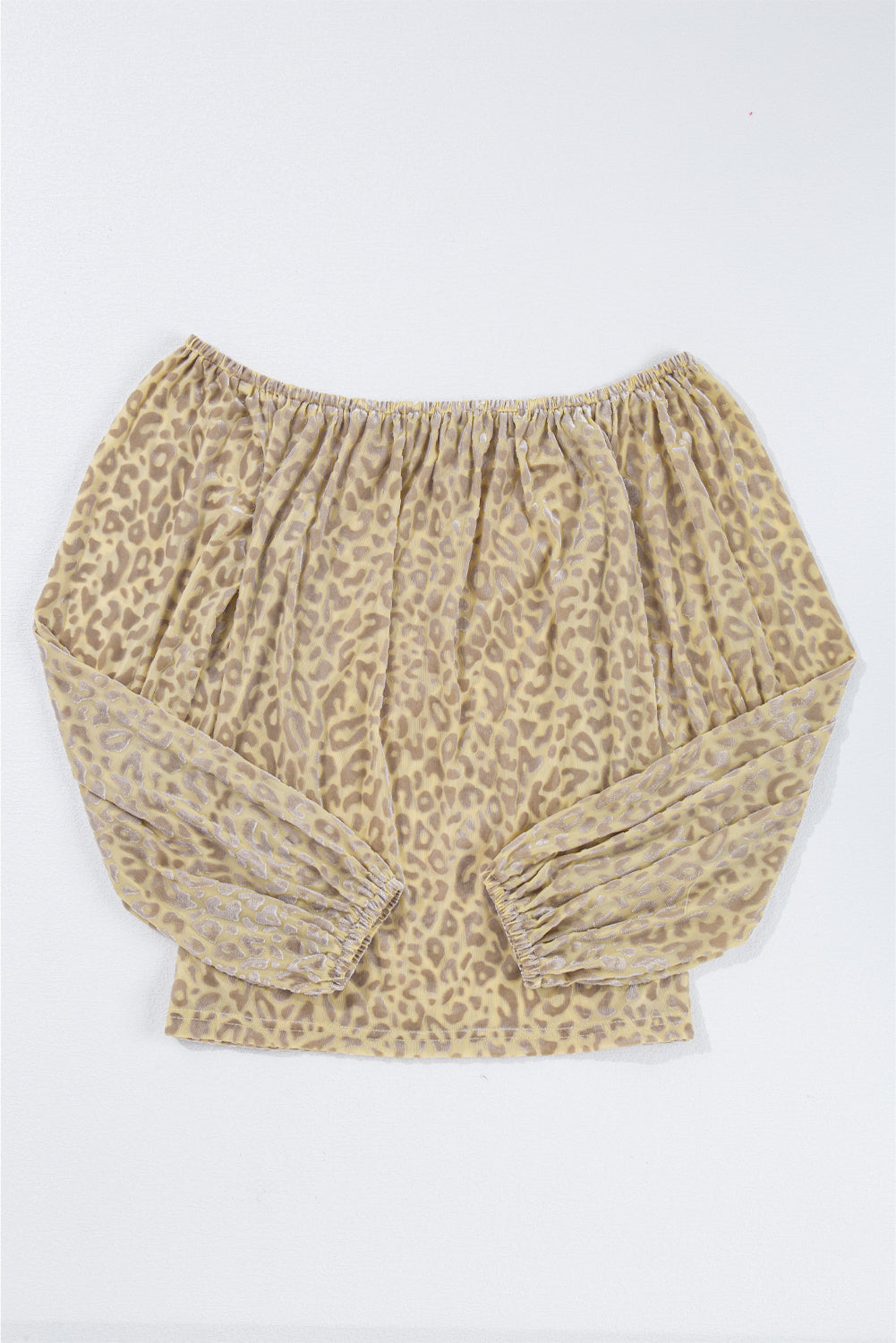 beige leopard velvet burnout off shoulder long sleeve blouse