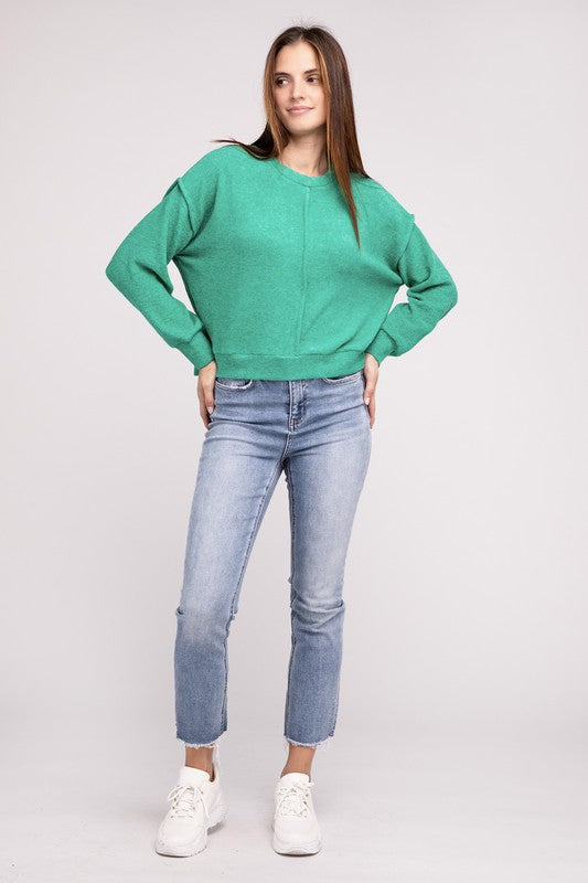 brushed melange hacci hi-low hem sweater