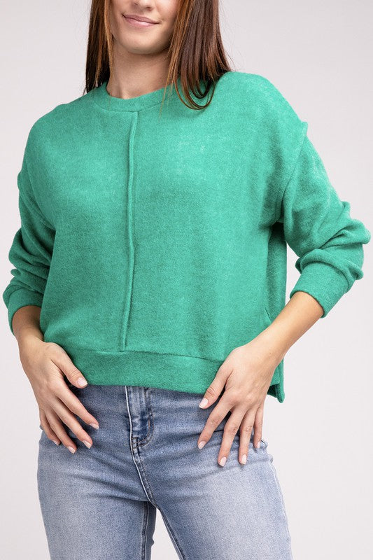 brushed melange hacci hi-low hem sweater