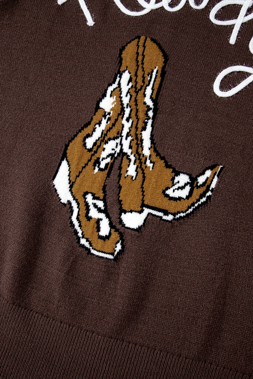coffee western howdy boot graphic high neck sweater