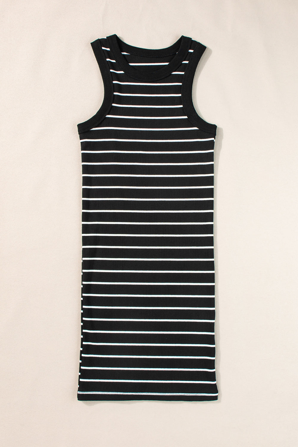 black stripe ribbed knit tank mini dress