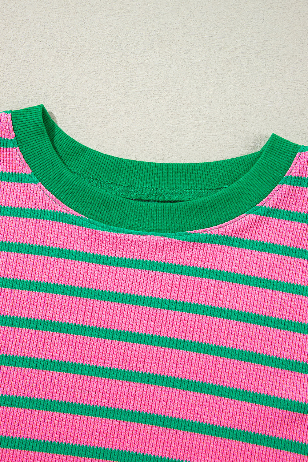 pink stripe waffle knit crew neck plus size sweatshirt