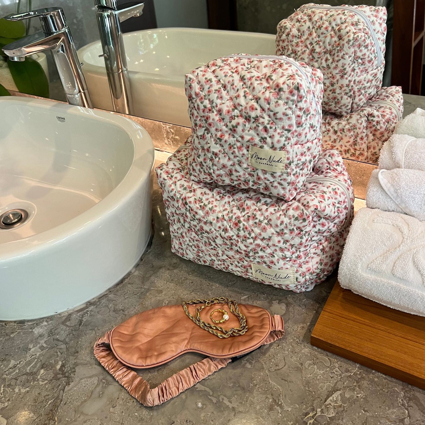 peony large makeup bag