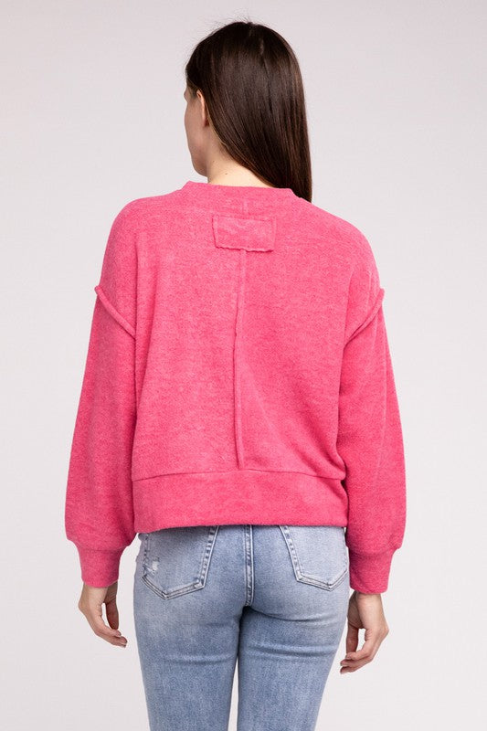 brushed melange hacci hi-low hem sweater
