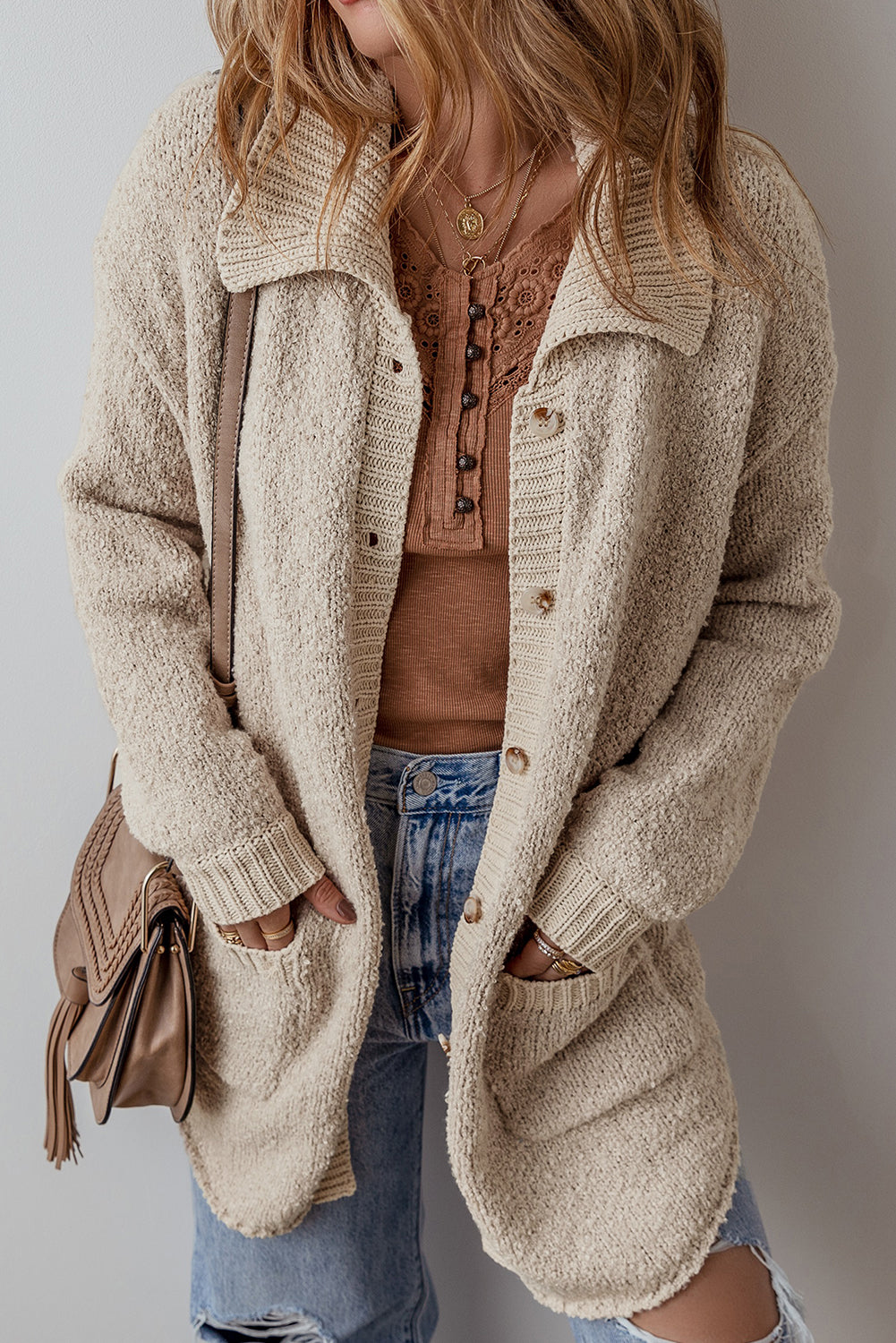 jet stream collared drop shoulder button up cardigan with pocket